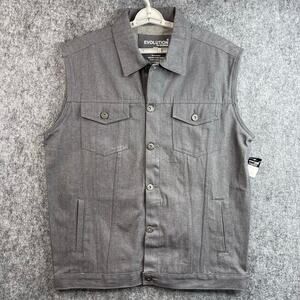 EVOLUTION IN DESIGN Men's 3XL Grey Denim Sleeveless Vest Jacket Retro Collar